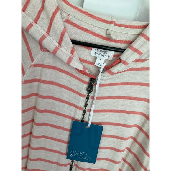 Market & Spruce Large Mavian Zip Front Hooded Sweatshirt Orange Stripe NEW - Picture 3 of 4